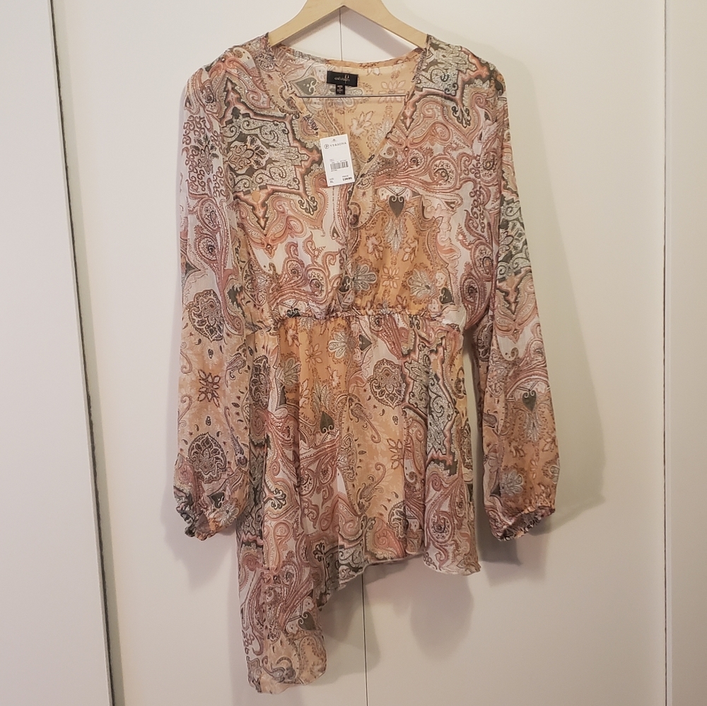 Asymmetrical Paisley Blouse, Sz XL, NWT